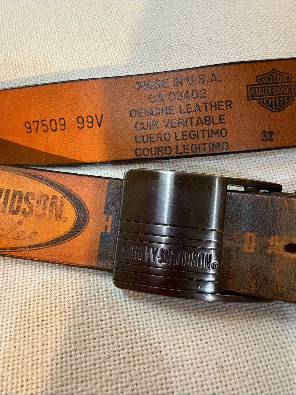 Vintage Harley Davidson Brown Leather Belt Made in USA Y2K Biker. Waist 32